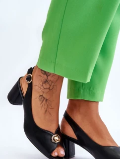 Módní kožené sandály na podpatku Černé Hette