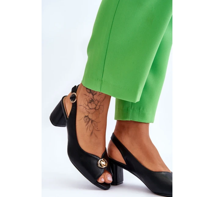 Módní kožené sandály na podpatku Černé Hette Módní kožené sandály na podpatku Černé Hette