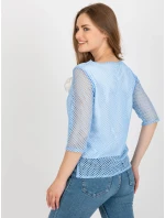 Dámská halenka LK BZ model 21402151 Světle modrá s bílou Lakerta - FPrice Dámská halenka LK BZ model 21402151 Světle modrá s bílou Lakerta - FPrice