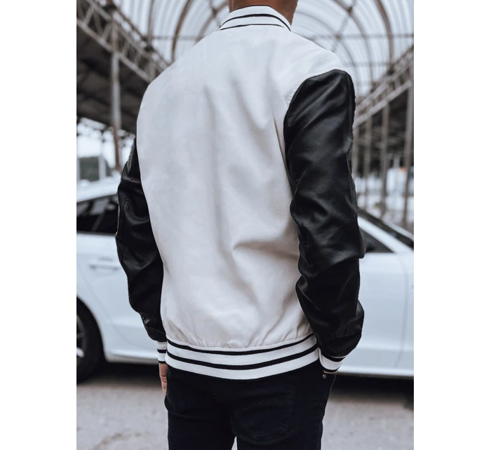 Pánská kožená baseballová bunda v barvě ecru FashionStreet TX4708
