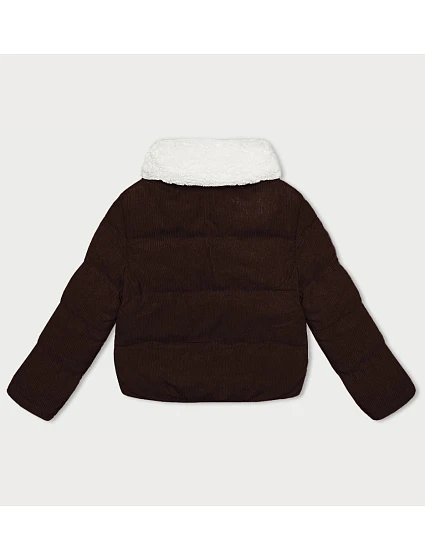 Dámská manšestrová bunda v čokoládové barvě s vysokým stojáčkem model 21461524 - J.STYLE Dámská manšestrová bunda v čokoládové barvě s vysokým stojáčkem model 21461524 - J.STYLE