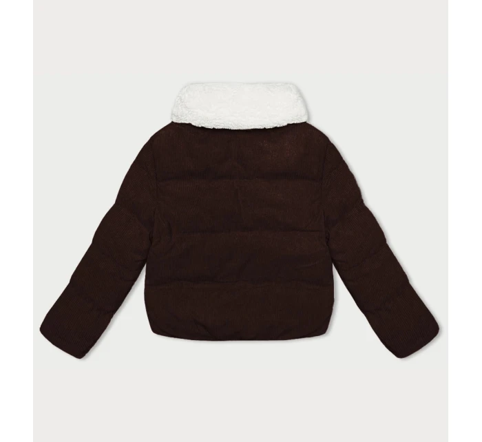 Dámská manšestrová bunda v čokoládové barvě s vysokým stojáčkem J Style (5M3230-158)