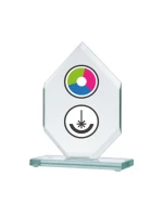 Skleněná trofej s barevným potiskem LuxorJet, gravírováním a inkoustovou výplní