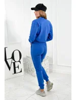 Set 3 v 1 mikina s cvočky + top + kalhoty chrpa modrá