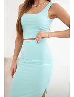 Dámský komplet top a žebrovaná sukně mentolová