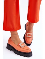 Pohodlné kožené mokasíny oranžové model 21613244 - Boto