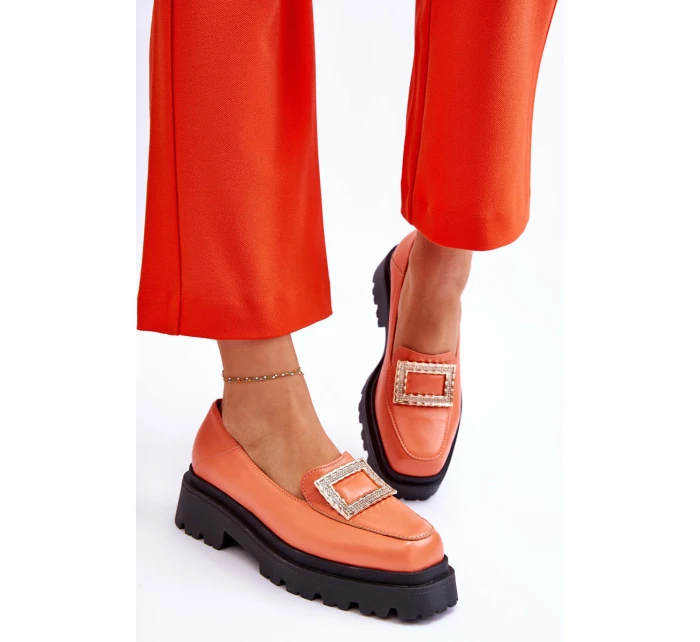 Pohodlné kožené mokasíny oranžové model 21613244 - Boto
