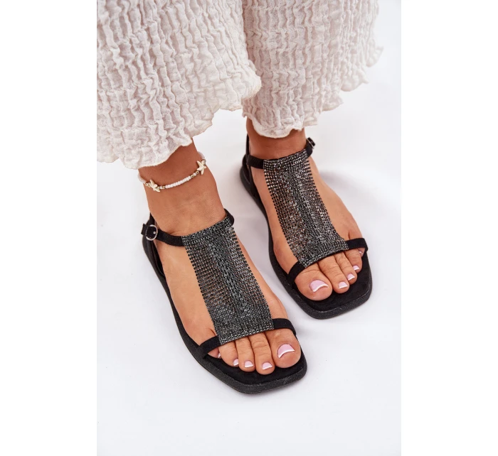 Plné Elegantní Dámské Sandály S Krystaly Artiker 56C1370 Černé