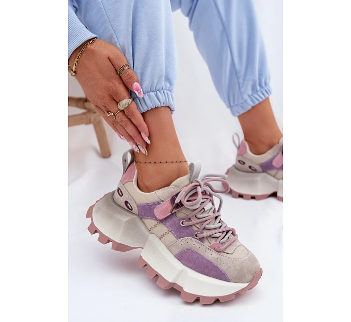 Kožené semišové dámské tenisky model 22095128 fialové - Goe