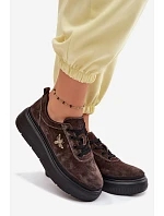 Kožené semišové dámské polobotky na platformě model 22133418 Čokoládové - VINCEZA