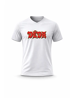 Pánské bavlněné tričko s potiskem - DĚDA (ROCK) - bílé