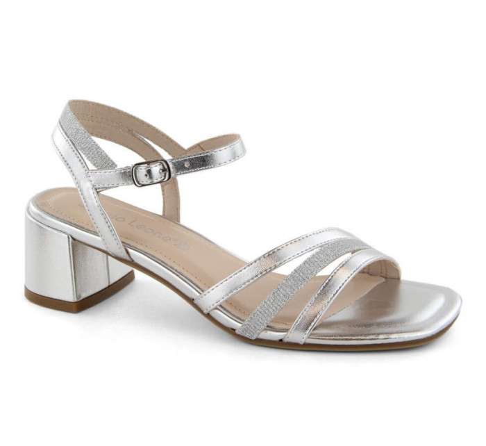 Sergio Leone W SK434A stříbrné lakované sandály na podpatku