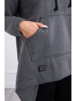 Zateplená mikina s dlouhými zády a kapucí v grafitové barvě