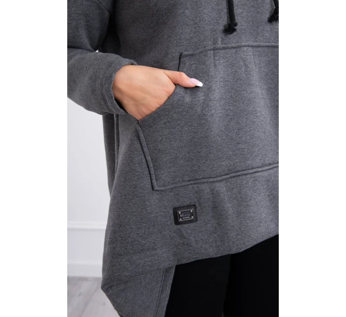 Zateplená mikina s dlouhými zády a kapucí v grafitové barvě