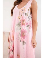 Dámské bavlněné oversize šaty s výstřihem do V a květinovým potiskem světle růžová Dámské bavlněné oversize šaty s výstřihem do V a květinovým potiskem světle růžová