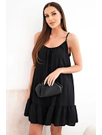 Dámské viskózové šaty na ramínka s volánem a zavazováním černá