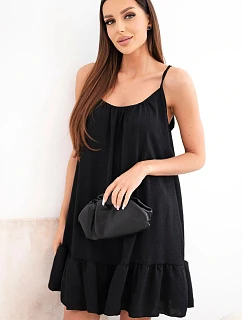 Dámské viskózové šaty na ramínka s volánem a zavazováním černá