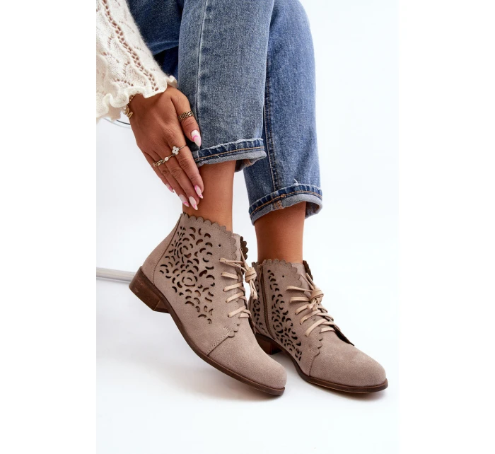 Dámské Prodyšné Šněrovací Botky Zazoo 2871 Beige