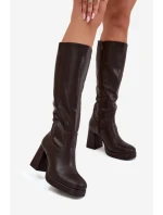 Dámské Kozačky Kolena Na Zip Podpatky Hnědé model 21704914 - Boto