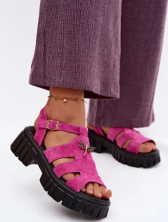 Kožené Semišové Dámské Sandály Na Platformě S  Černé model 22126027 - VINCEZA