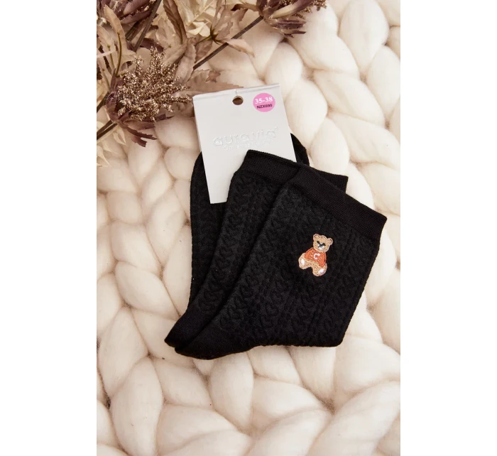 Dámské vzorované ponožky s medvídkem, černá Dámské vzorované ponožky s medvídkem, černá