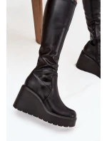 Dámské kotníkové boty Terisse na klínovém podpatku – černé Dámské kotníkové boty Terisse na klínovém podpatku – černé