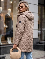 Kurtka damska przejściowa pikowana z kapturem beżowa model 22342134 - FashionStreet Kurtka damska przejściowa pikowana z kapturem beżowa model 22342134 - FashionStreet