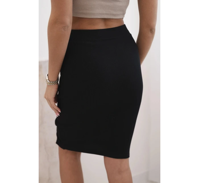 Dámská pruhovaná bavlněná sukně s rozparkem a ozdobnými knoflíky černá