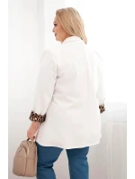 Dámská sako Plus Size s podšívkou v leopardím vzoru ecru