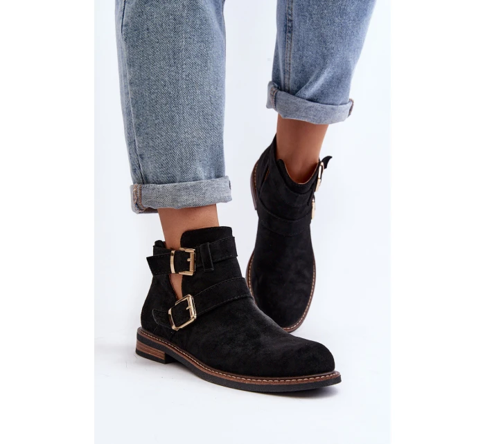 Dámské boty na ploché podrážce s pásky černé model 21647710 - Boto Dámské boty na ploché podrážce s pásky černé model 21647710 - Boto