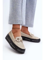 Lesklé kožené dámské mokasíny na platformě s ozdobou S.Barski LR750 zlaté