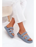 Dámské pantofle se zdobením na platformě modré Delyna Dámské pantofle se zdobením na platformě modré Delyna