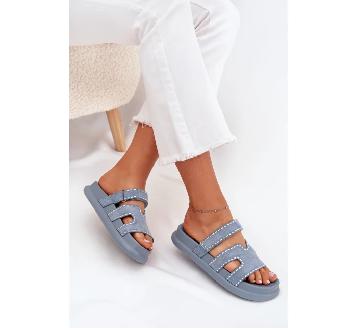 Dámské pantofle se zdobením na platformě modré Delyna Dámské pantofle se zdobením na platformě modré Delyna