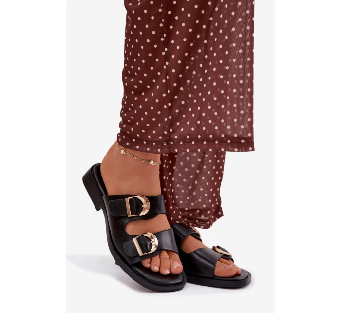 Dámské pantofle se zlatými sponami Černé model 21919167 - Boto