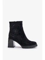 Zateplené Dámské Kotníkové Boty Na Podpatku S Ozdobou D&A MR880-130 Černé