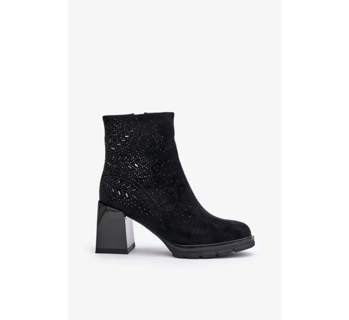 Zateplené Dámské Kotníkové Boty Na Podpatku S Ozdobou D&A MR880-130 Černé