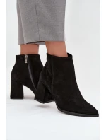 Dámské zateplené kotníkové botky z přírodního semiše na sloupku – černé Zazoo Dámské zateplené kotníkové botky z přírodního semiše na sloupku – černé Zazoo