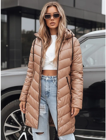 Dámská zimní dlouhá prošívaná bunda velbloudí barvy FashionStreet TY5504