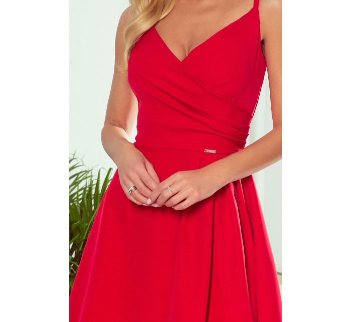 CHIARA Elegantní červené dámské maxi šaty na ramínkách model 8550122 - numoco