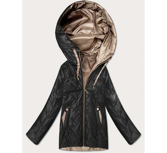 Pikowana kurtka damska z kapturem Goodlookin czarna (B8596-1)