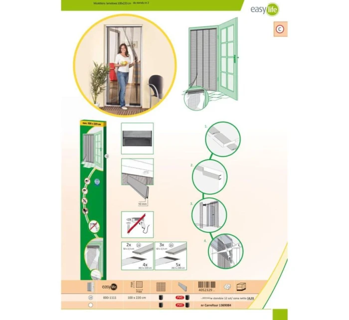 LAMELOVÁ MOSKYTIÉRA 100X220 POLYESTER+PÁSEK NA SUCHÝ ZIP