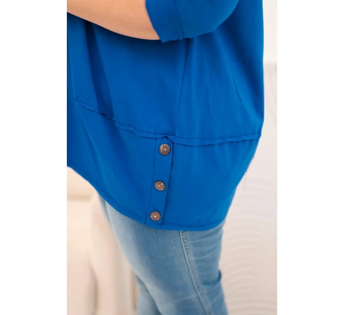 Dámská blůza Plus Size z bavlny s ozdobnými knoflíky a ohrnutými rukávy chabrová