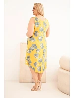 Dámské šaty Plus Size viskózové s květinovým vzorem na ramínkách hořčicová Dámské šaty Plus Size viskózové s květinovým vzorem na ramínkách hořčicová