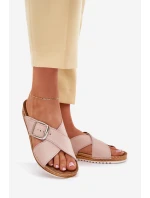 Kožené dámské pantofle s přezkou růžové model 21701900 - Inblu Kožené dámské pantofle s přezkou růžové model 21701900 - Inblu