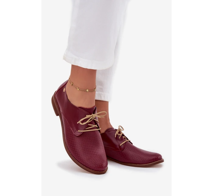 Dámské kožené elegantní šněrovací polobotky Zazoo 4238 bordó