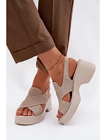 Kožené dámské sandály na platformě model 22100356 Béžové - S.Barski