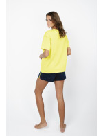 Dámské pyžamo Sidari, krátký rukáv, krátké kalhoty - žlutá/námořnická modrá