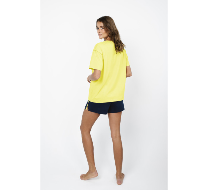 Dámské pyžamo Sidari, krátký rukáv, krátké kalhoty - žlutá/námořnická modrá