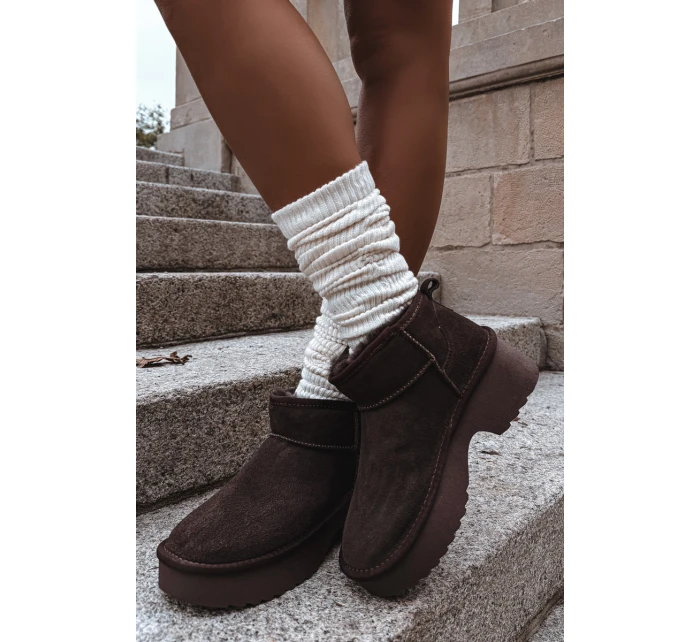 Dámské sněhule Milora z přírodního semiše s kožešinou – čokoládové