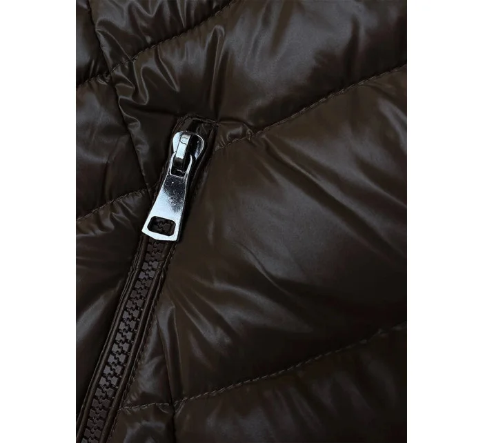 Hnědá dámská prošívaná zimní bunda (V775)